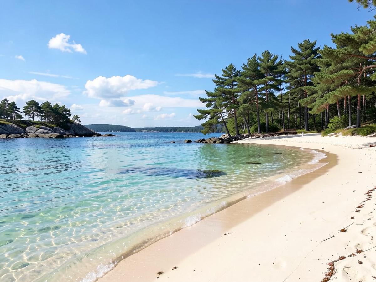 Sandstrand med grunt vatten nära Ljugarn